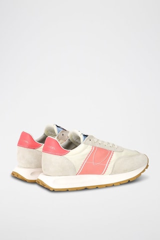 Baskets en cuir de veau nubuck Tour - Blanc et corail