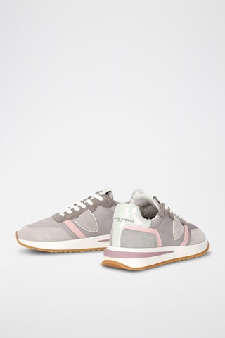 Baskets en cuir de veau nubuck Tropez - Gris clair et rose