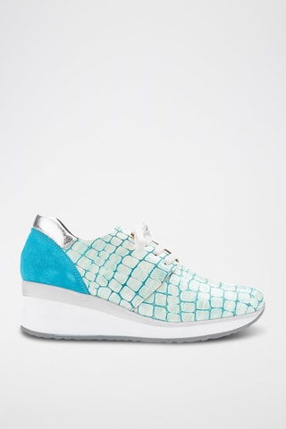 Leren Derby's met Sleehak - Turquoise