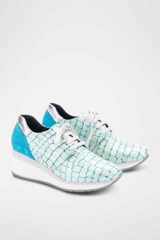 Leren Derby's met Sleehak - Turquoise