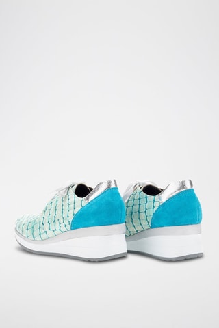 Leren Derby's met Sleehak - Turquoise