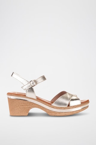 Leren Sandalen met Hak Metalizado - Goudkleurig