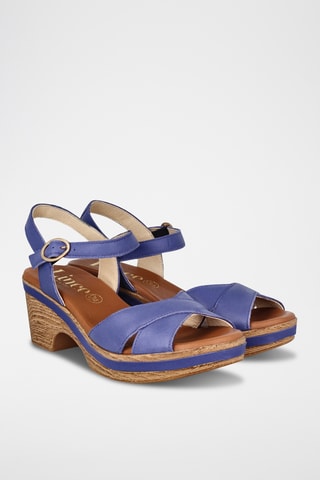 Leren Sandalen met Hak - Indigoblauw 