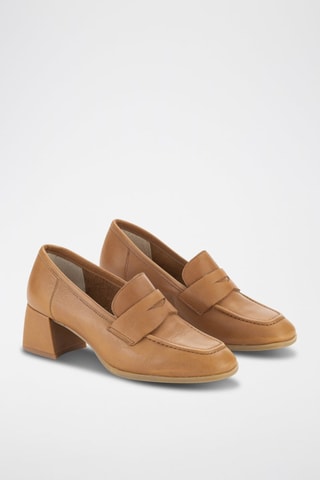 Leren Mocassins met Hak Florencia - Camel