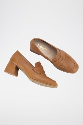 Leren Mocassins met Hak Florencia - Camel