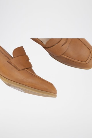 Leren Mocassins met Hak Florencia - Camel