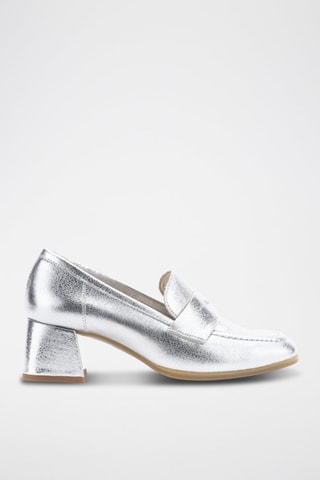 Leren Mocassins met Hak - Zilverkleurig