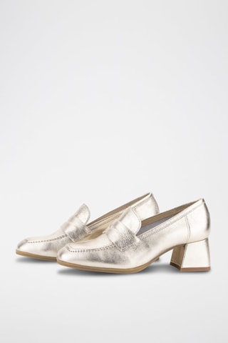 Leren Mocassins met Hak - Goudkleurig