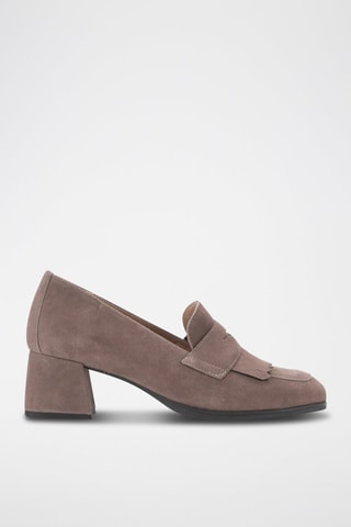 Nubuck Mocassins met Hak Cler - Taupe