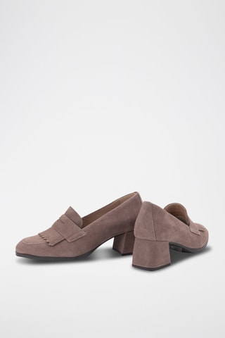 Nubuck Mocassins met Hak Cler - Taupe