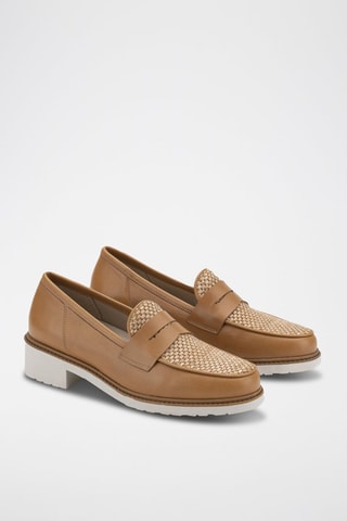 Leren Mocassins met Hak Aldea - Camel