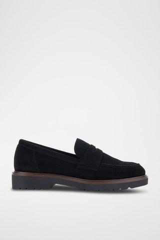 Nubuck Mocassins met Hak Serraje - Zwart