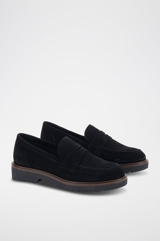 Nubuck Mocassins met Hak Serraje - Zwart