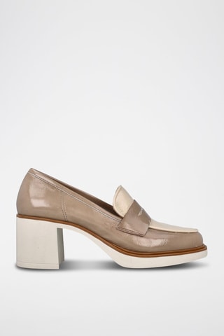 Lakleren Mocassins met Hak Napalack - Beige
