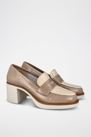 Lakleren Mocassins met Hak Napalack - Beige