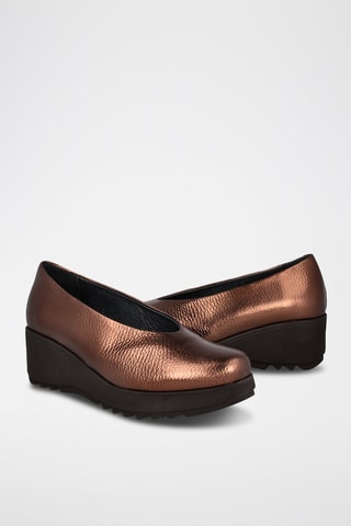 Leren Ballerina's met Sleehak - Bronskleurig