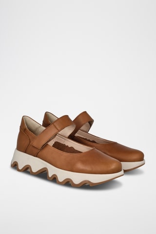 Leren Mary Janes - Camel