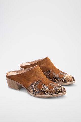 Leren Muiltjes met Hak - Camel