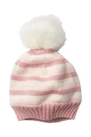 Muts met Pompon - Poederroze en Wit