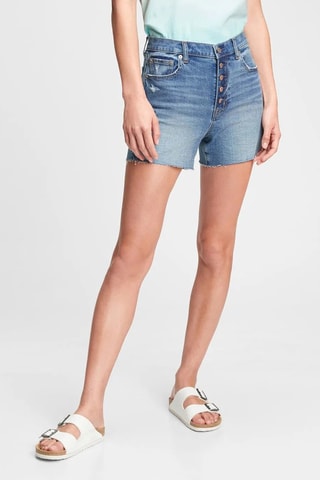 Spijkershort met Hoge Taille - Indigoblauw