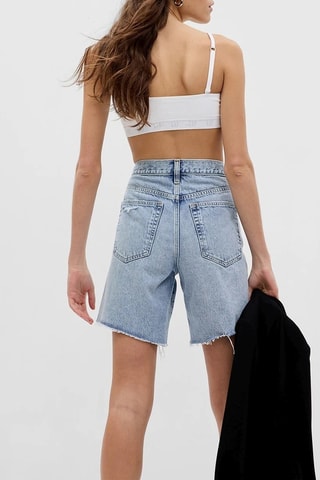 Spijkershort met Hoge Taille - Indigoblauw