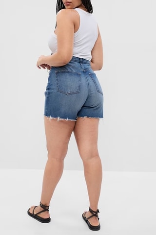 Spijkershort met Hoge Taille - Indigoblauw