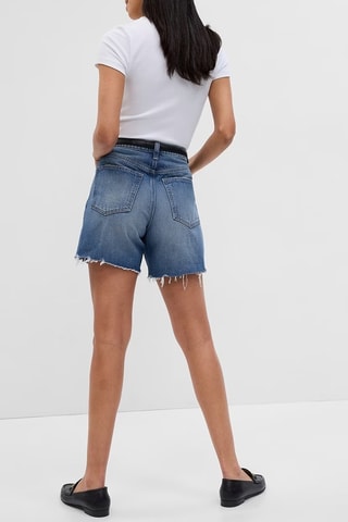 Spijkershort met Hoge Taille - Indigoblauw