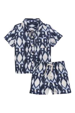 Linnen Blouse en Short - Marineblauw en Wit