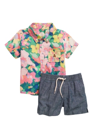 Camicia in lino e shorts - Verde e blu