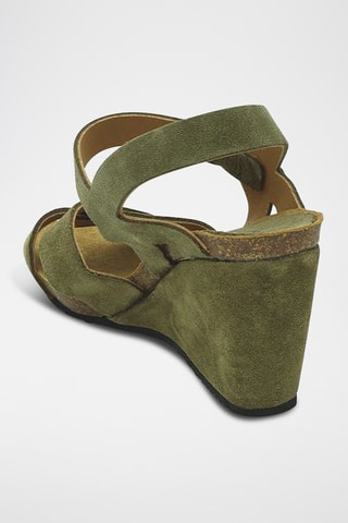 Nubuck Sandalen met Sleehak - Kaki