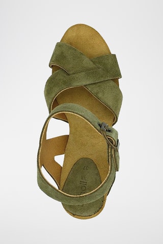 Nubuck Sandalen met Sleehak - Kaki