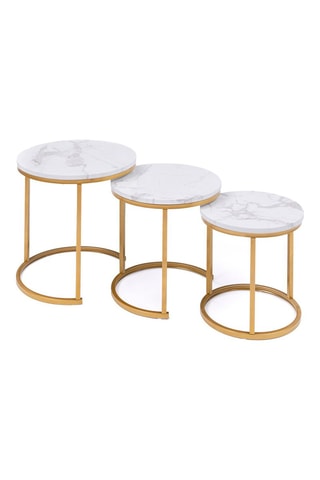 3 tavolini rotondi Glam - Effetto marmo e dorato 