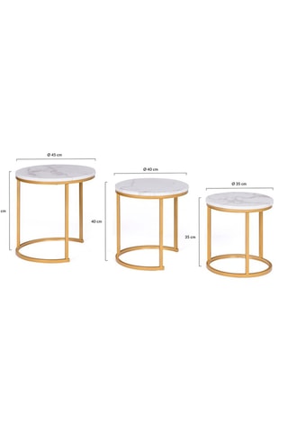 3 tavolini rotondi Glam - Effetto marmo e dorato 