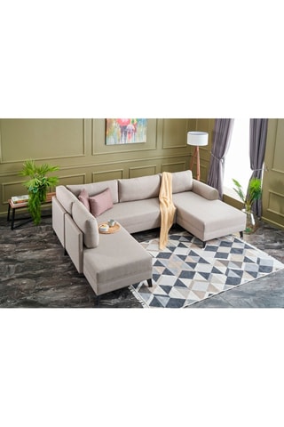 Canapé d'angle panoramique convertible Belen Crème