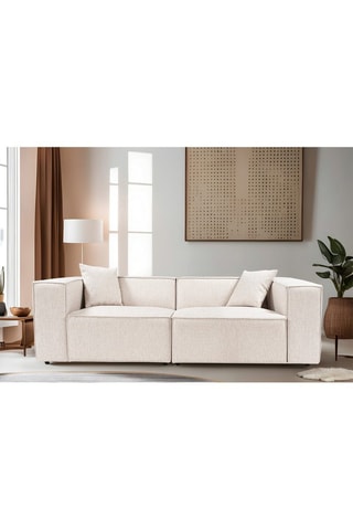 Canapé en hêtre Lora - Ecru - 2 places - Revêtement polyester