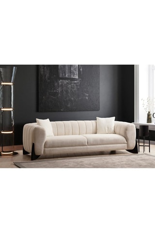 Canapé en hêtre Sandreo - Crème - 3 places - Revêtement tissu