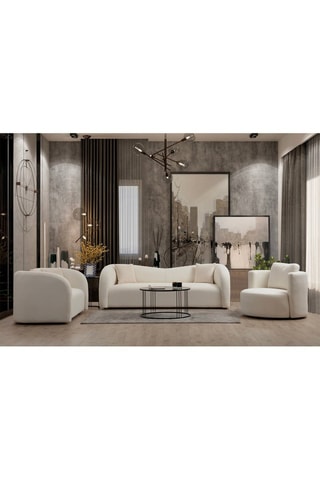 Canapé en hêtre Asos - Crème - 3 places - Toucher bouclette