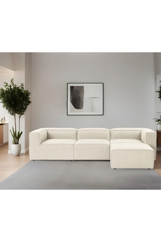 Canapé d'angle réversible en bois de charme - Écru - 3 à 5 places - Revêtement lin