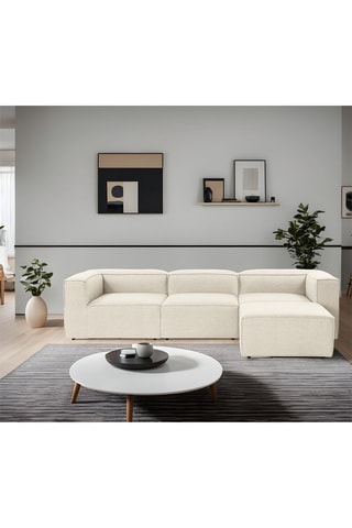 Canapé d'angle réversible en bois de charme - Écru - 3 à 5 places - Revêtement lin