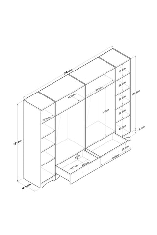 Armoire 6 portes - 243 x 181 x 47,6 cm