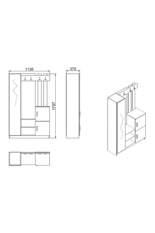 Vestiaire d'entrée 3 portes - 113,6 x 37,5 x 179,7 cm