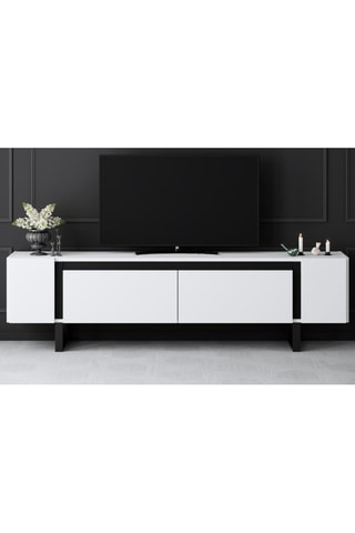 Meuble TV 2 abattants Yildiz - Blanc et noir