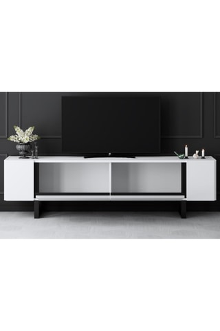 Meuble TV 2 abattants Yildiz - Blanc et noir