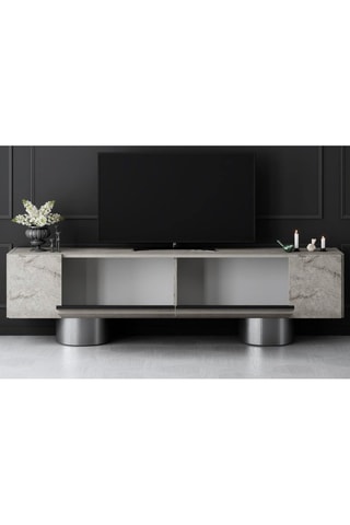 Meuble TV 2 abattants Bohem et argenté - 180 x 50 x 30 cm