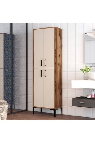 Meuble de rangement 4 portes Crème et imitation bois