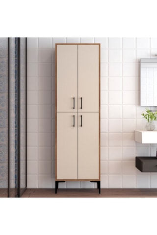 Meuble de rangement 4 portes Crème et imitation bois