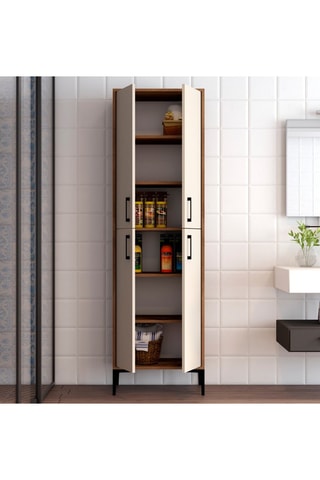 Meuble de rangement 4 portes Crème et imitation bois