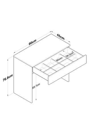 Coiffeuse 1 tiroir - 90 x 76,8 x 45 cm