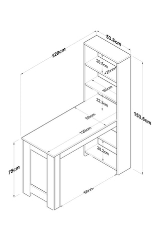 Bureau avec étagères intégrées Kalune - 120 x 153,6 x 53,8 cm