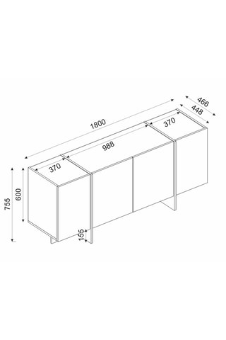Buffet 4 portes - 180 x 44,8 x 75,5 cm